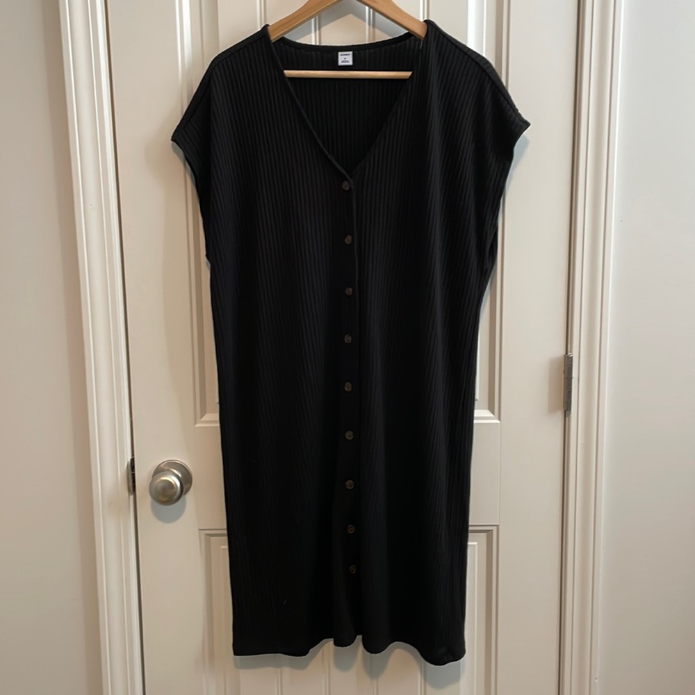 Black ribbed button front dress - size XL